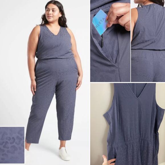 Athleta Periwinkle Blue Brooklyn Textured Athleisure UPF 50+‎ Jumpsuit 22 - Picture 1 of 12